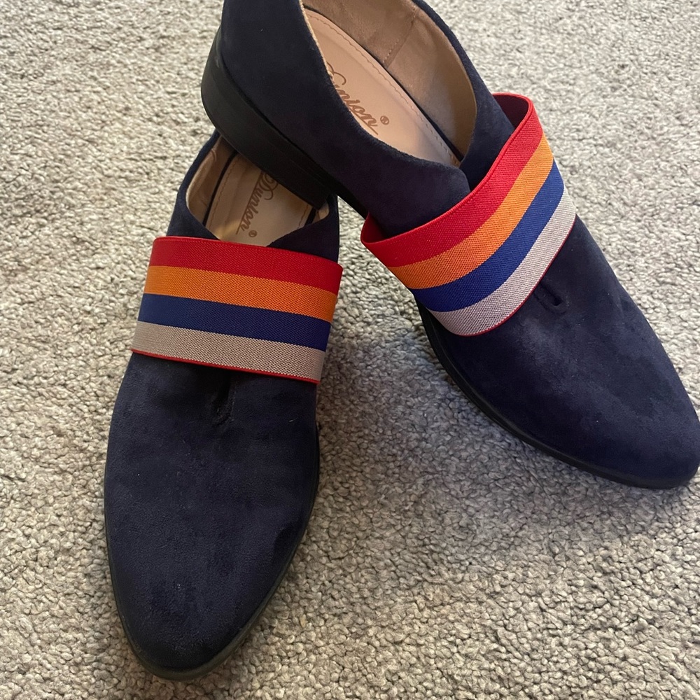 Navy suede loafers